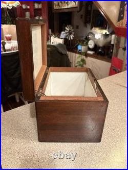 Vintage Milk Glass Lined Wooden Humidor Box As Is