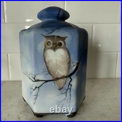 Vintage Nippon Owl on Tree Tobacco Humidor Blue Marked