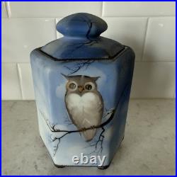 Vintage Nippon Owl on Tree Tobacco Humidor Blue Marked