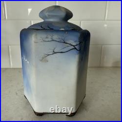 Vintage Nippon Owl on Tree Tobacco Humidor Blue Marked