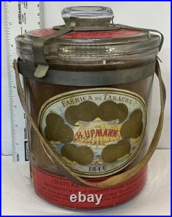 Vintage Orig. 1950's H. Upmann Cedar Lined Glass Cigar Humidor Jar Leather Strap Vintage Orig. 1950's H. Upmann Cedar Lined Glass Cigar Humidor Jar Leather Strap