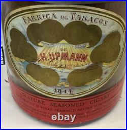 Vintage Orig. 1950's H. Upmann Cedar Lined Glass Cigar Humidor Jar Leather Strap Vintage Orig. 1950's H. Upmann Cedar Lined Glass Cigar Humidor Jar Leather Strap