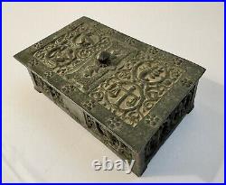 Vintage Oscar Bach Bronze Humidor Zodiac Box Lidded Hinged Casket