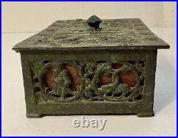 Vintage Oscar Bach Bronze Humidor Zodiac Box Lidded Hinged Casket