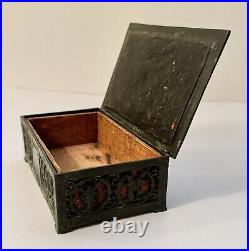 Vintage Oscar Bach Bronze Humidor Zodiac Box Lidded Hinged Casket