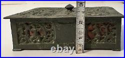 Vintage Oscar Bach Bronze Humidor Zodiac Box Lidded Hinged Casket