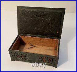 Vintage Oscar Bach Bronze Humidor Zodiac Box Lidded Hinged Casket