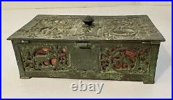 Vintage Oscar Bach Bronze Humidor Zodiac Box Lidded Hinged Casket