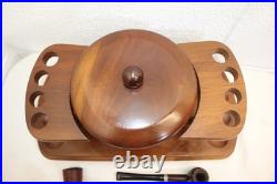 Vintage Pheasant Bird Glass Humidor In Wood Pipe Rack Stand Holds 8 LOOK