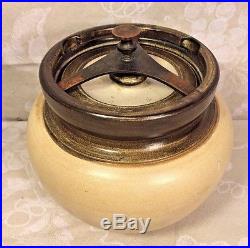 Vintage Pottery Humidor Unique Lock Top with Brass Tightener Aonian Reg England