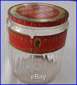 Vintage-Prince-Albert-Glass-Jar-Tobacco-Cigar-Humidor-1940's-Paper-Label