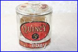 Vintage Quincy 5 Cent Cigar Glass Jar Humidor Ribbed Sides Super Rare