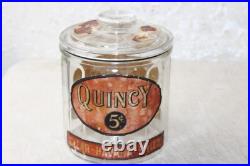 Vintage Quincy 5 Cent Cigar Glass Jar Humidor Ribbed Sides Super Rare