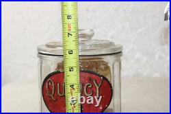 Vintage Quincy 5 Cent Cigar Glass Jar Humidor Ribbed Sides Super Rare