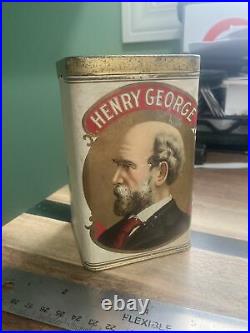 Vintage Rare Henry George Tobacco Tin Cigar Box Humidor New Jersey Paper Label