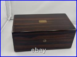 Vintage Rosewood Cigar Humidor 1930s-50s Art Deco Lock & Brass Monogram