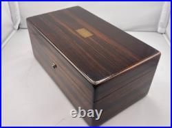 Vintage Rosewood Cigar Humidor 1930s-50s Art Deco Lock & Brass Monogram