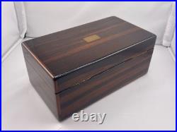 Vintage Rosewood Cigar Humidor 1930s-50s Art Deco Lock & Brass Monogram