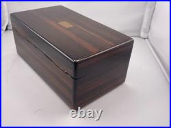 Vintage Rosewood Cigar Humidor 1930s-50s Art Deco Lock & Brass Monogram