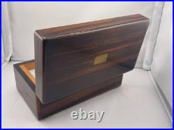 Vintage Rosewood Cigar Humidor 1930s-50s Art Deco Lock & Brass Monogram