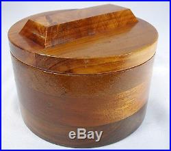 Vintage Round Hand Made Exotic Wood Jewelry Pipe Tobacco Humidor Dresser Box