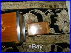 Vintage Set Antique Cigar & Cigarette Humidors Inlaid wood Duck withkey