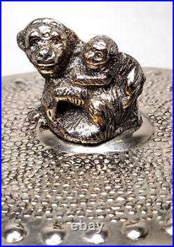Vintage Silver Cigar Humidor Monkey Ape Tea Caddy Canister Can Jar Repousse Box