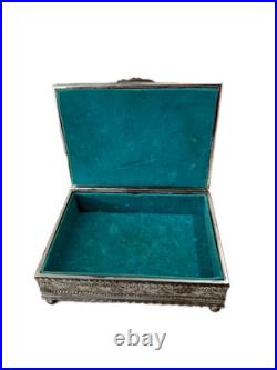 Vintage Silver-Plated Embossed Relief Cigar / Humidor Box, Footed, Velvet Lined