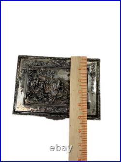 Vintage Silver-Plated Embossed Relief Cigar / Humidor Box, Footed, Velvet Lined