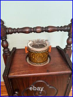 Vintage Smoking Table Stand Cabinet Copper Lined Humidor W Door