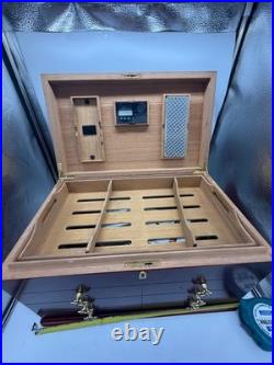 Vintage Thompson & Co. Wood Cigar Humidor Box Lockable Chest with Drawers