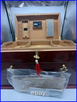 Vintage Thompson & Co. Wood Cigar Humidor Box Lockable Chest with Drawers