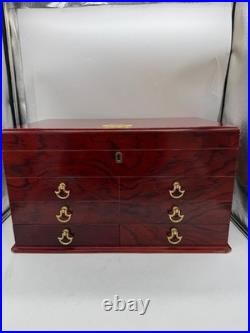 Vintage Thompson & Co. Wood Cigar Humidor Box Lockable Chest with Drawers