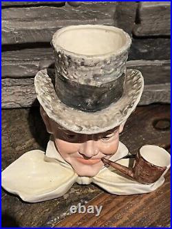 Vintage Tobacco Canister / Humidor. Figural Man With Pipe And Top Hat