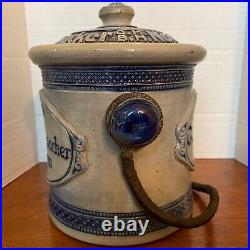 Vintage Tobacco Jar German G. A. HANEWACKER Salt-Glazed Cobalt Stoneware 1817