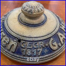 Vintage Tobacco Jar German G. A. HANEWACKER Salt-Glazed Cobalt Stoneware 1817