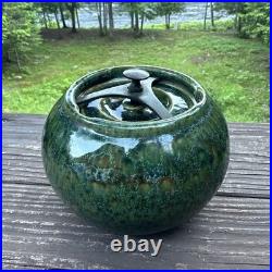 Vintage Tobacco Jar Humidor Stoneware Green Glazing With Locking Lid