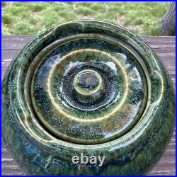 Vintage Tobacco Jar Humidor Stoneware Green Glazing With Locking Lid