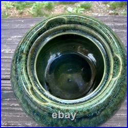Vintage Tobacco Jar Humidor Stoneware Green Glazing With Locking Lid