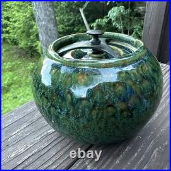 Vintage Tobacco Jar Humidor Stoneware Green Glazing With Locking Lid