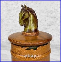 Vintage Traditional Italian Equestrian Leather Tobacco Humidor Jar