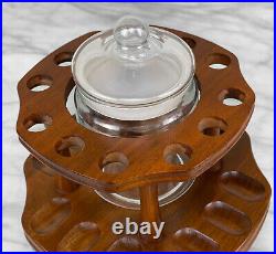 Vintage Traditional Walnut Estate 12-Pipe Rotating Holder with Glass Humidor