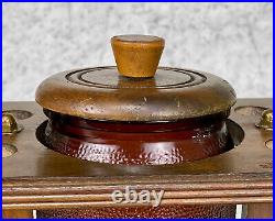 Vintage Traditional Walnut Estate Pipe Display Stand with Amber Glass Humidor Jar