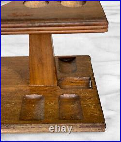 Vintage Traditional Walnut Estate Pipe Display Stand with Amber Glass Humidor Jar