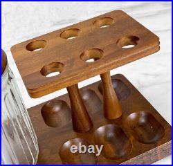 Vintage Traditional Walnut Estate Pipe Holder with Glass Tobacco Humidor Jar