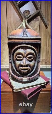Vintage & Unique African Inspired Helmet Head Leather & Cedar Wood Cigar Humidor