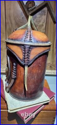 Vintage & Unique African Inspired Helmet Head Leather & Cedar Wood Cigar Humidor