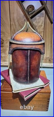 Vintage & Unique African Inspired Helmet Head Leather & Cedar Wood Cigar Humidor