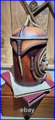 Vintage & Unique African Inspired Helmet Head Leather & Cedar Wood Cigar Humidor