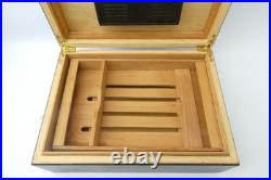 Vintage Used Wood Box Cigar Humidor Black Rectangular Chest Temperature Control